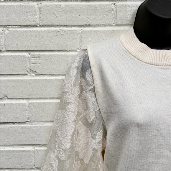 Shop The Mint Sheer Floral Long Sleeved Sweater in White, SZ L - Never Worn! - Picture 5 of 10